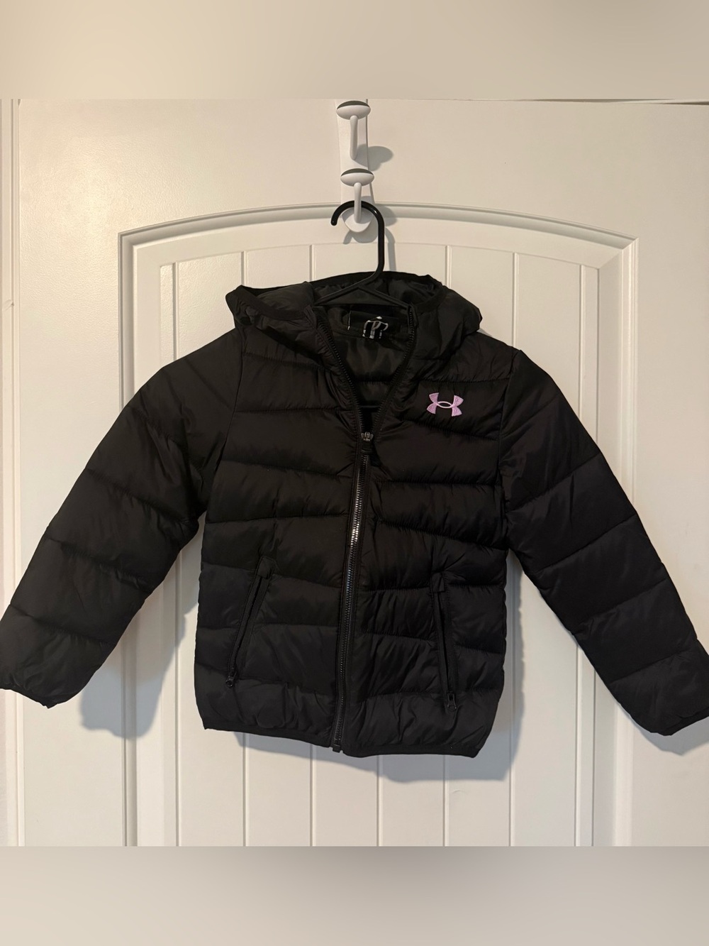 Under Armour Girls ColdGear Hooded Puffer Jacket Black/Purple Size 5